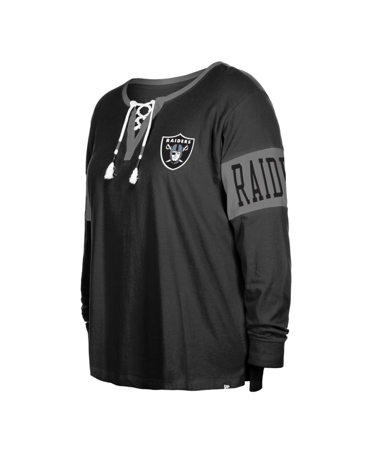Shop New Era Women's  Black Las Vegas Raiders Plus Size Lace-up Notch Neck Long Sleeve T-shirt