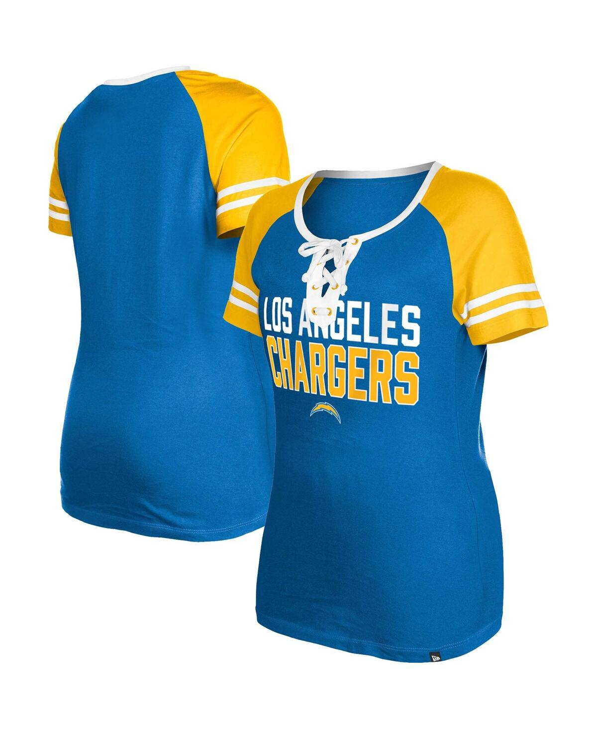 New Era Women's  Powder Blue Los Angeles Chargers Raglan Lace-up T-shirt