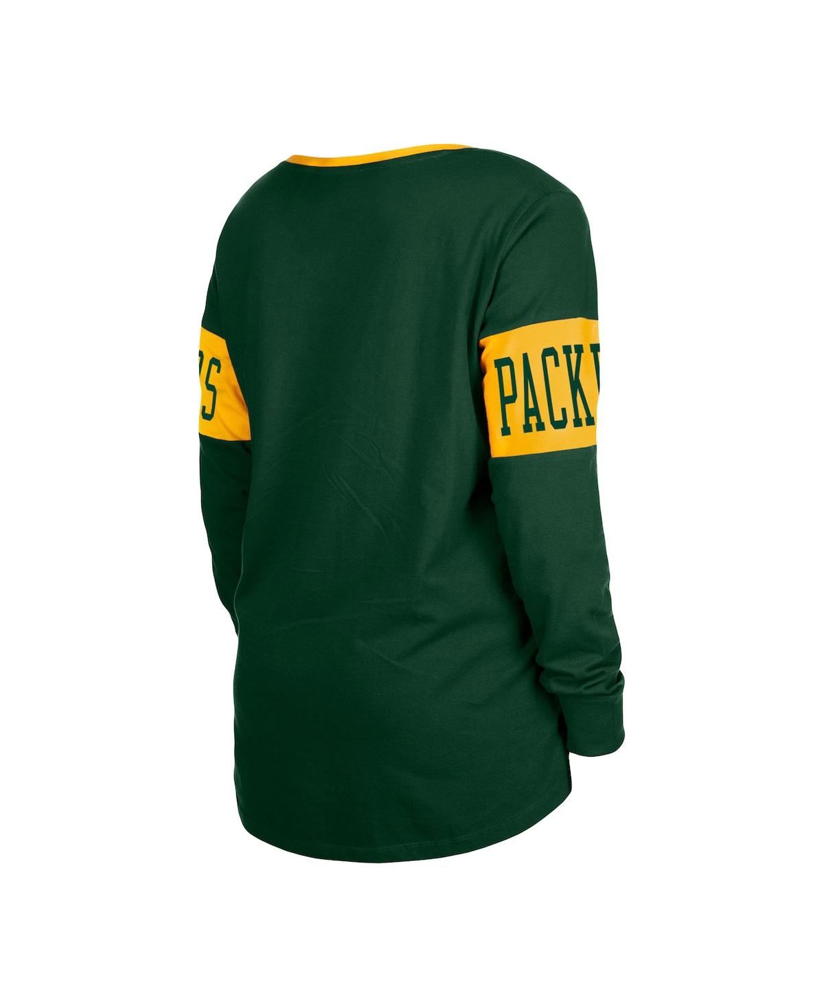 NEW ERA WOMEN'S NEW ERA GREEN GREEN BAY PACKERS LACE-UP NOTCH NECK LONG SLEEVE T-SHIRT 