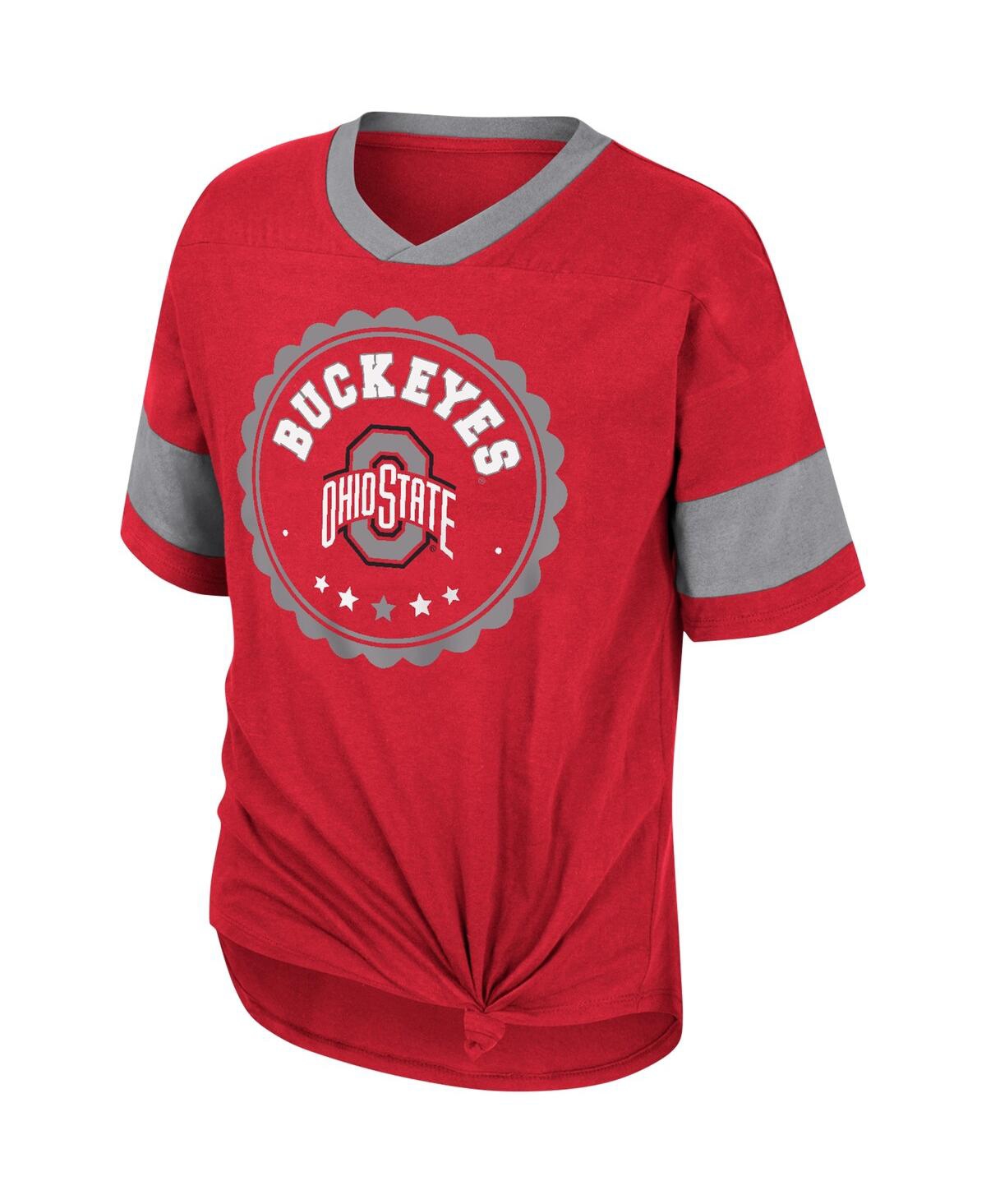 Shop Colosseum Big Girls  Scarlet Ohio State Buckeyes Tomika Tie-front V-neck T-shirt
