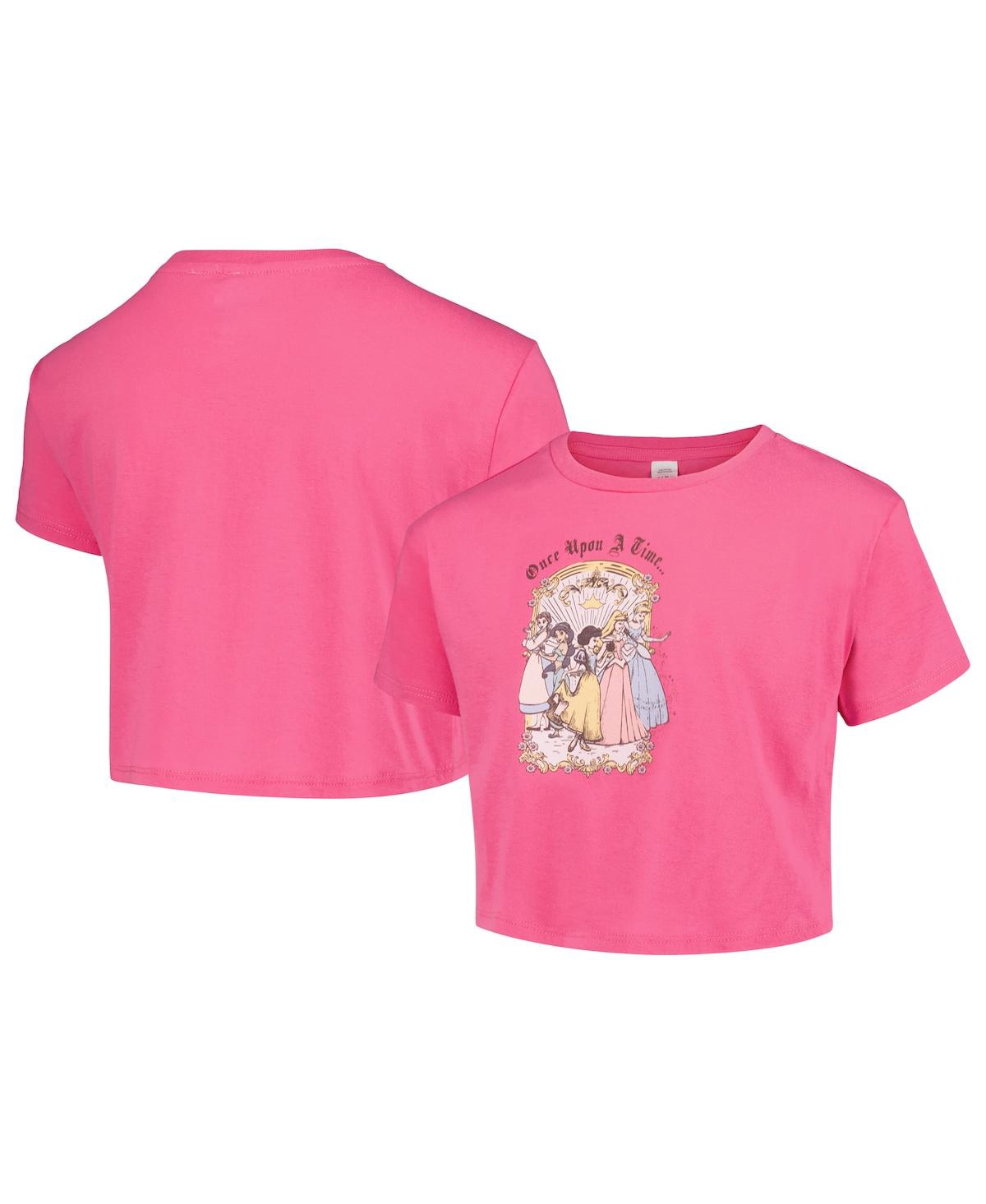 Mad Engine Kids' Big Girls  Pink Distressed Disney Princess Vintage-like Cropped T-shirt