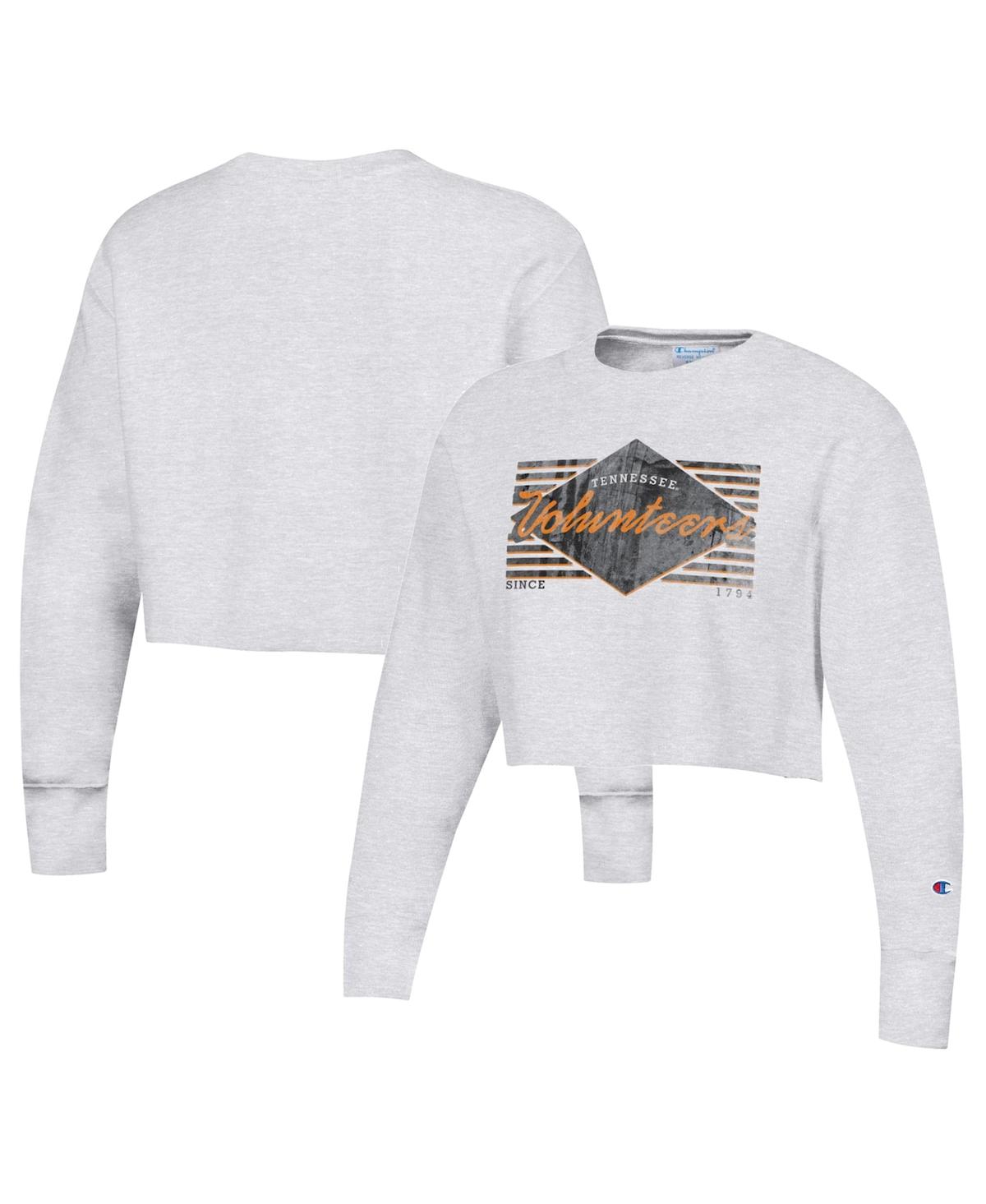 Champion Women's  Heather Gray Distressed Tennessee Volunteers Reverse Weave Cropped Pullover Sweatsh