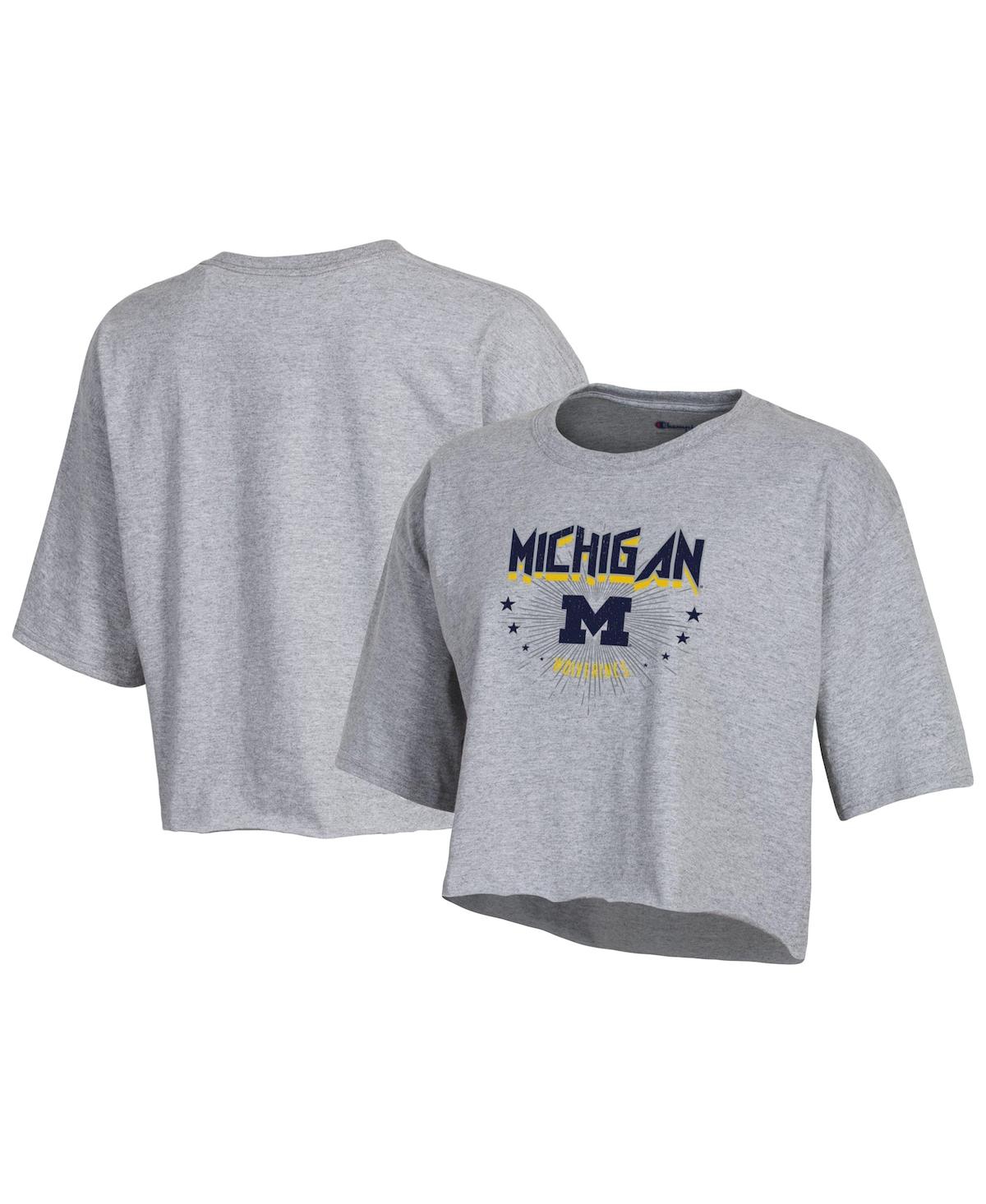 Shop Champion Women's  Heather Gray Michigan Wolverines Boyfriend Cropped T-shirt