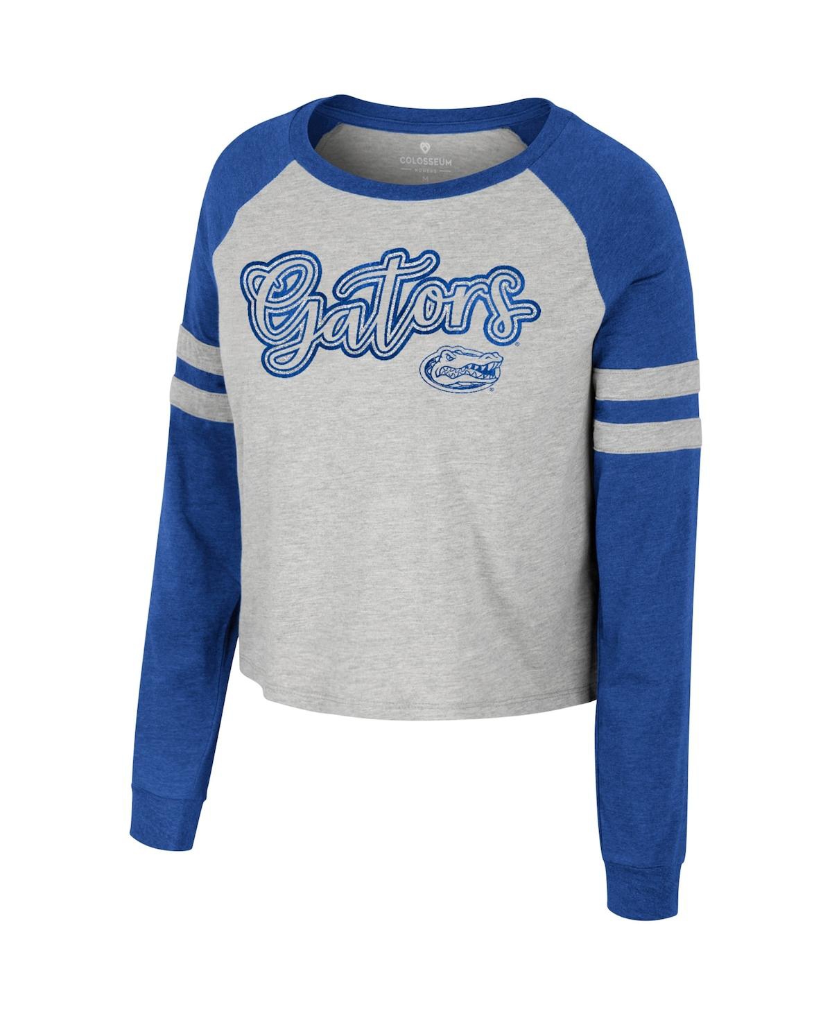 Colosseum Women's  Heather Gray Florida Gators I'm Gliding Here Raglan Long Sleeve Cropped T-shirt In Heather Gray