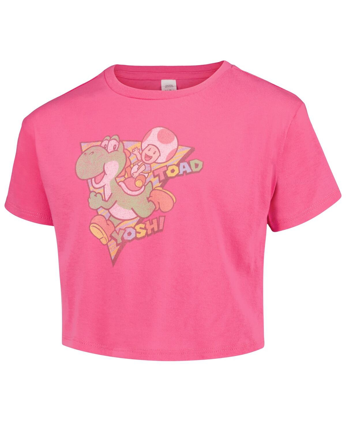 Shop Mad Engine Big Girls  Pink Nintendo Yoshi And Toad Cropped T-shirt