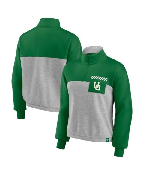 Женские куртки Fanatics Women's Green, Heathered Gray Oregon Ducks Sideline to Sideline Colorblock Quarter-Zip Jacket
