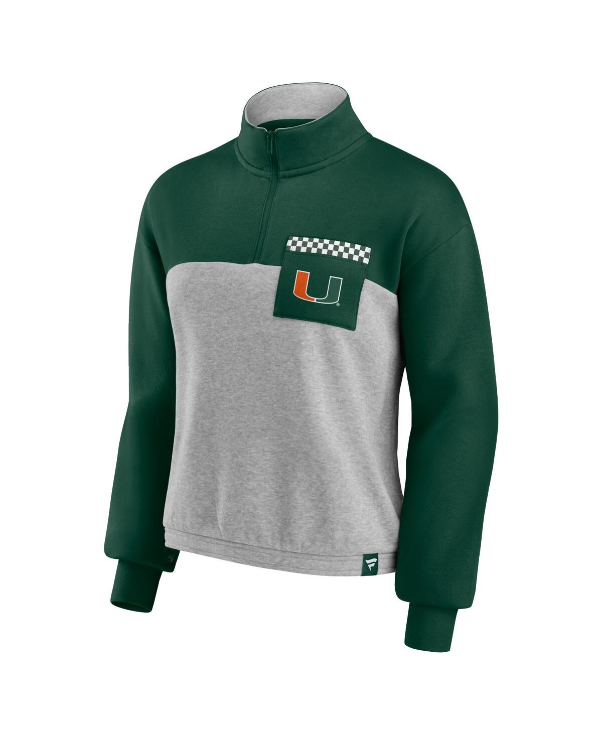 Fanatics Branded Green/heathered Gray Miami Hurricanes Sideline To Sideline Colorblock Quarter-zip J In Green,heathered Gray