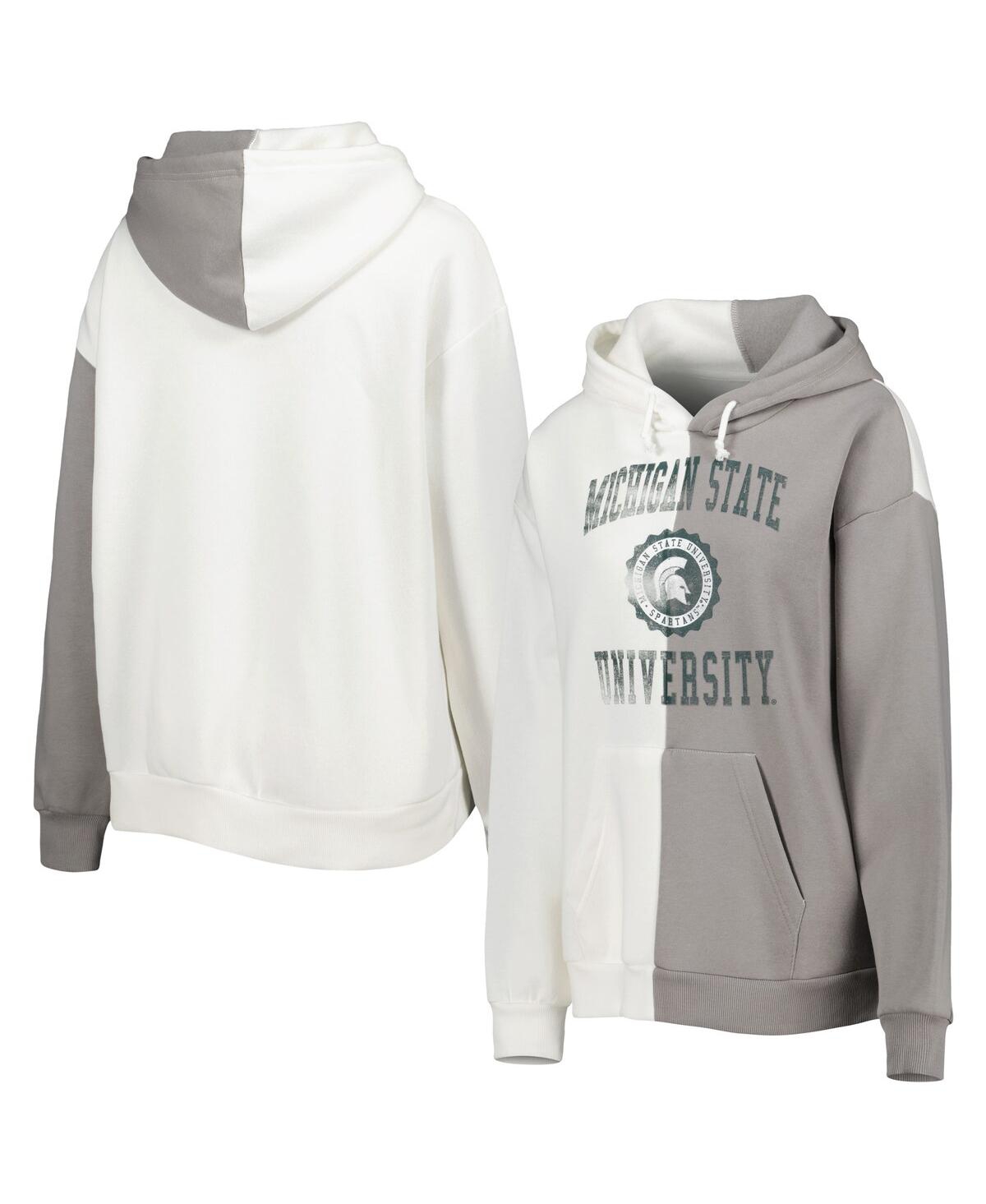 Shop Gameday Couture Women's  Gray, White Distressed Michigan State Spartans Split Pullover Hoodie In Gray,white
