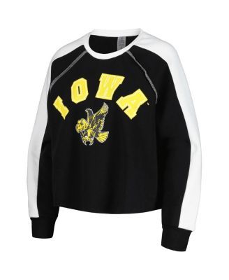 Women's Black Iowa Hawkeyes Blindside Raglan&nbsp;Cropped Pullover Sweatshirt