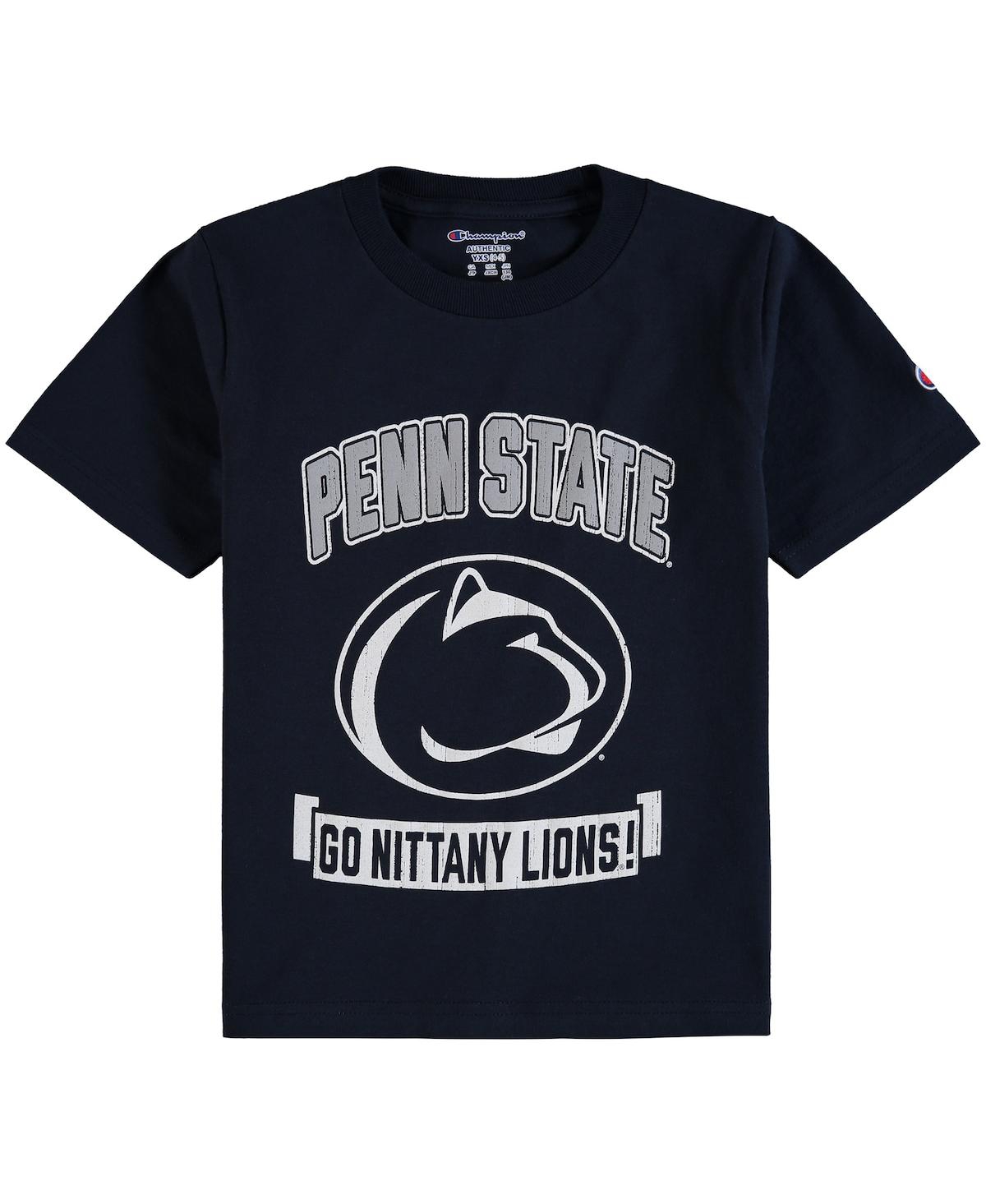 Champion Kids' Big Boys  Navy Distressed Penn State Nittany Lions Strong Mascot T-shirt