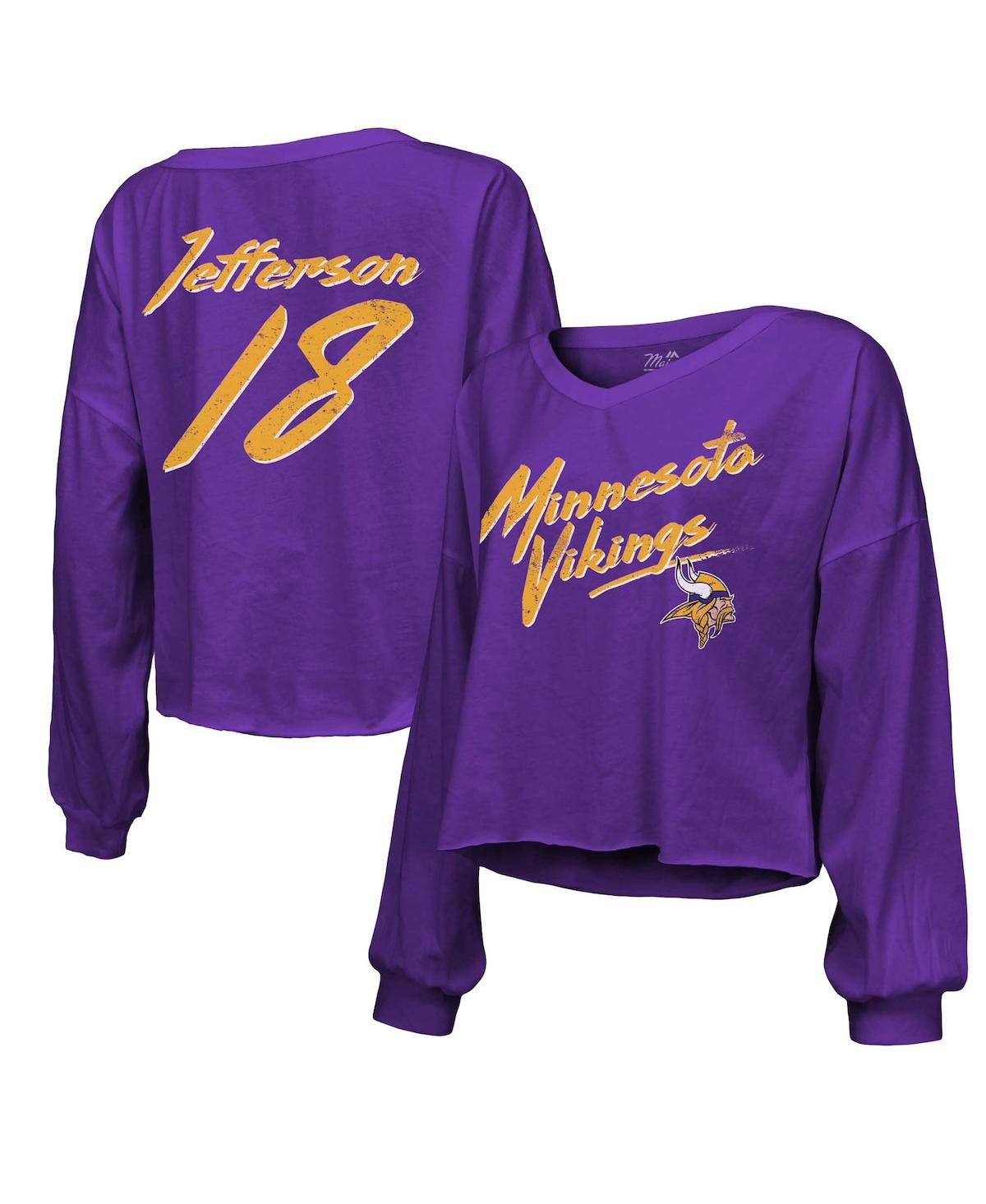 Majestic Women's  Threads Justin Jefferson Purple Distressed Minnesota Vikings Name And Number Off-sh