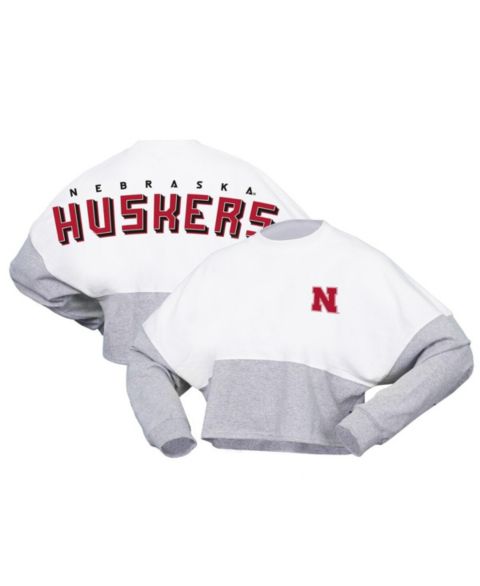 Женская футболка Spirit Jersey White Nebraska Huskers Heather Block Cropped Long Sleeve Jersey