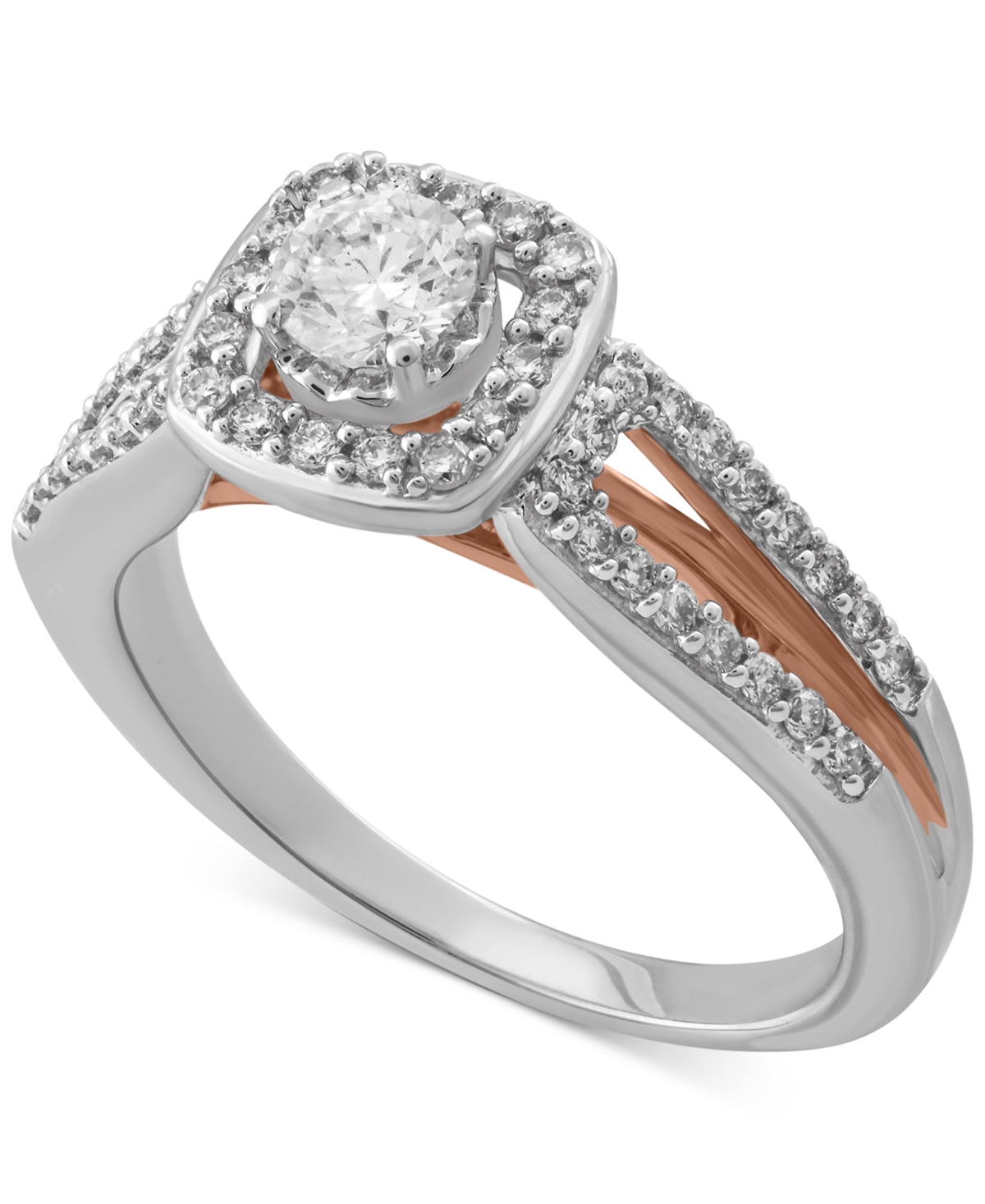 Macy's Diamond Halo Engagement Ring (1/2 Ct. T.w.) In 14k White & Rose Gold In White Gold