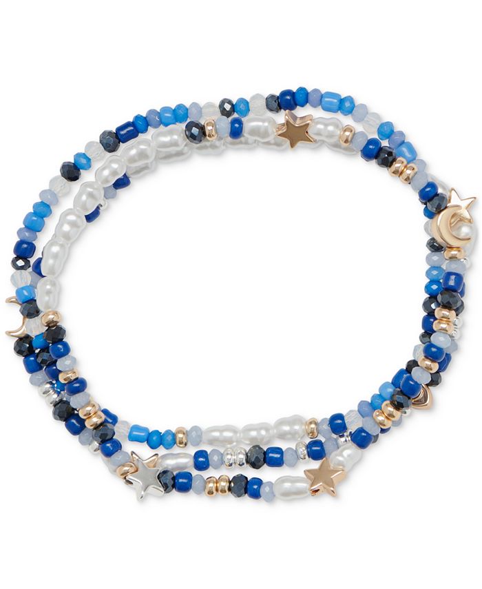 Two Tone 3 Pc. Set Star Mixed Bead Stretch Bracelets