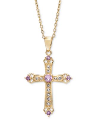 Sky Blue Topaz (1/3 ct. t.w.) & White Topaz (5/8 ct. t.w.) Cross 18" Pendant Necklace in 14k Gold-Plated Sterling Silver (Also in Citrine, Onyx, Peridot & Rhodolite)