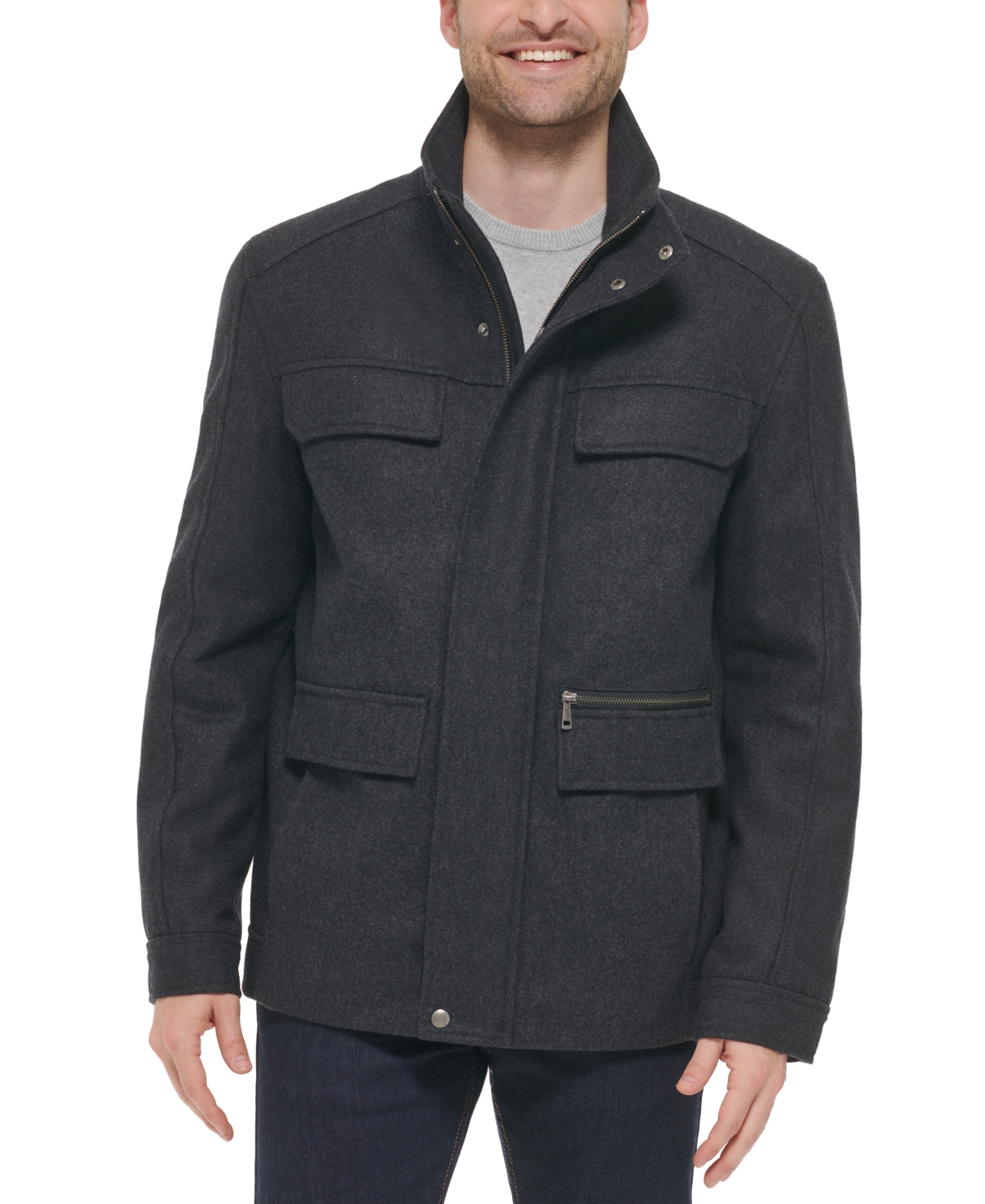Cole Haan Men's Melton Wool Multi-pocket Field Coat In Black