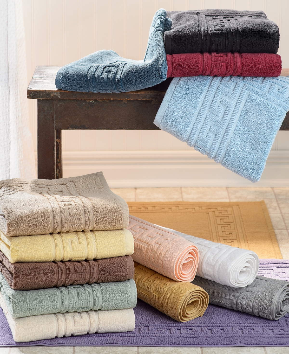 Superior Cotton Greek Key Infinity Border Bath Mat, Set of