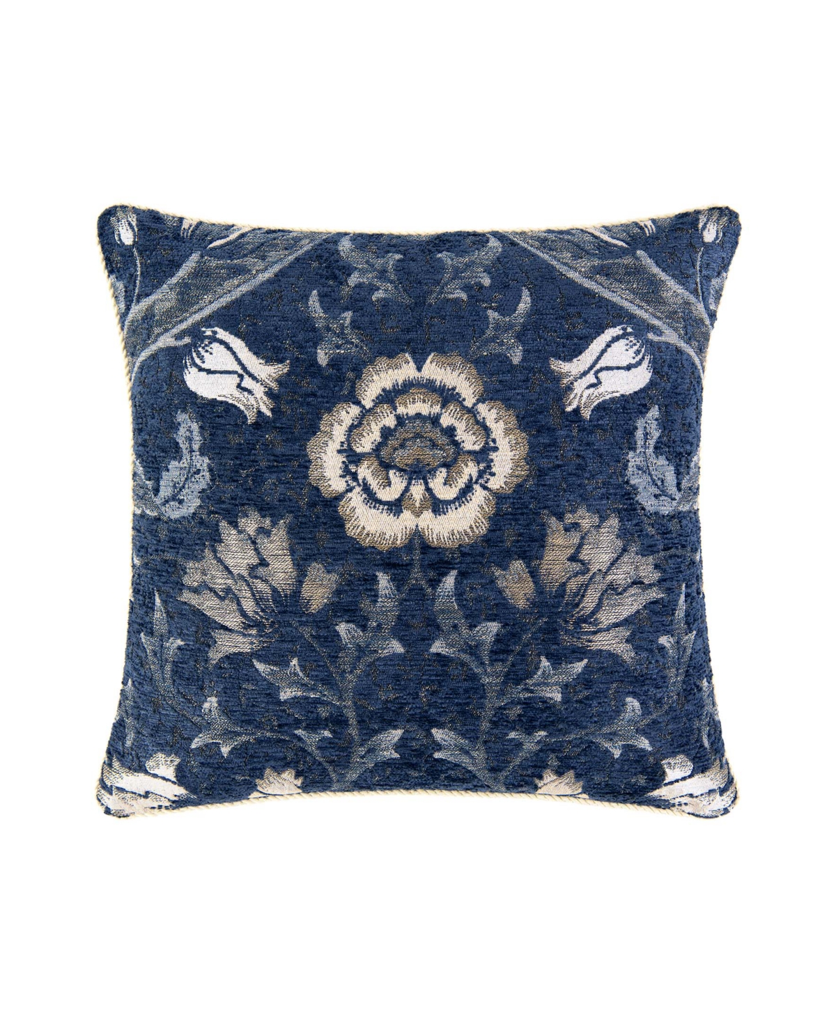 Rose Tree Cynthia Floral Chenille Decorative Pillow, 18" X 18" In Navy