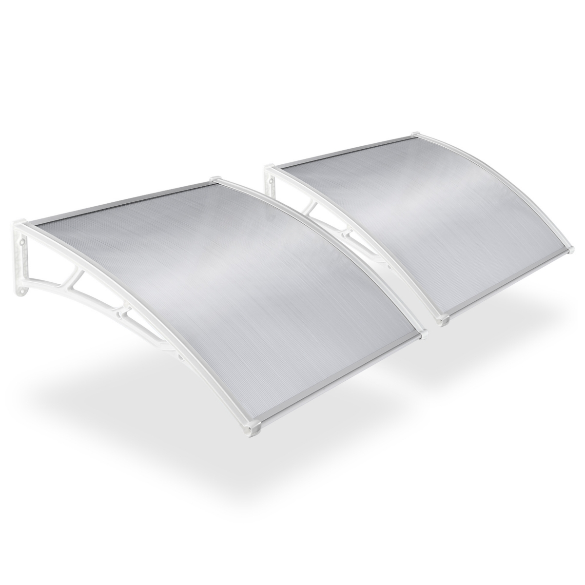 2Pcs 40"x40" Door Window Awning Whole One-piece Polycarbonate UV30+ Patio Rain Snow Protection Transparent White - White board  white bracket