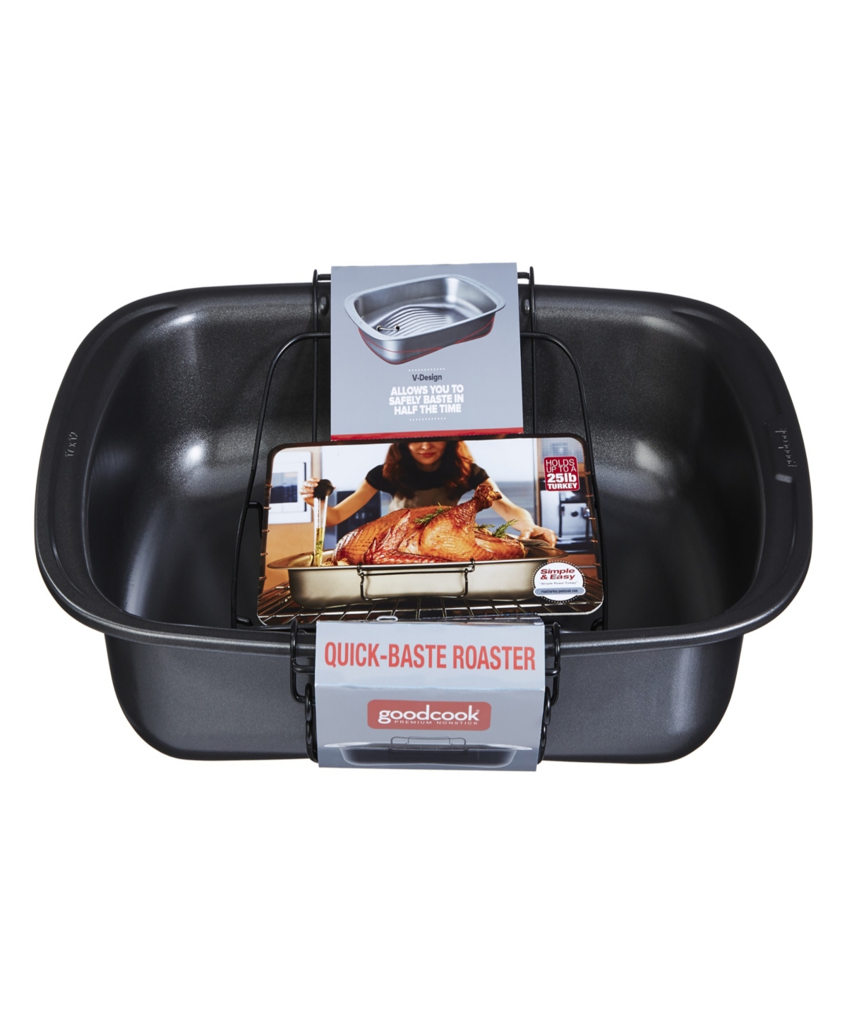 Shop Good Cook Everyday Nonstick Quick-baste Roasting Pan With Locking Rack In Gray