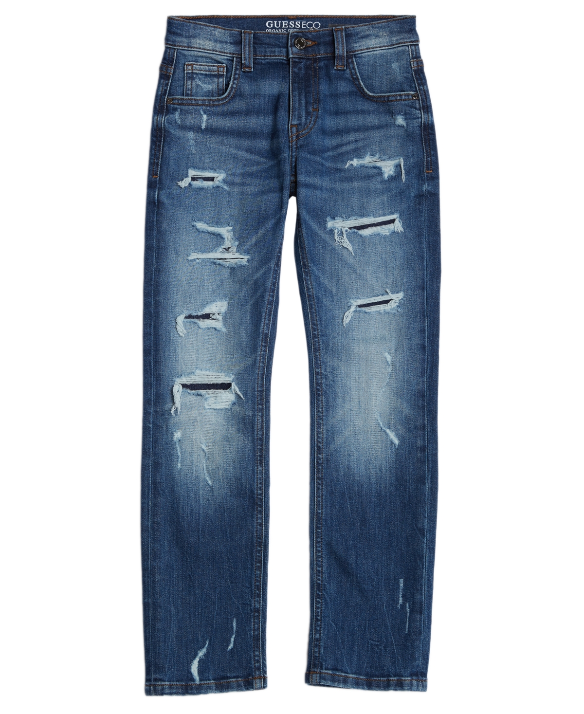 Guess Kids' Big Boys Stretch 5-pocket Slim Distressed Jeans In Blue