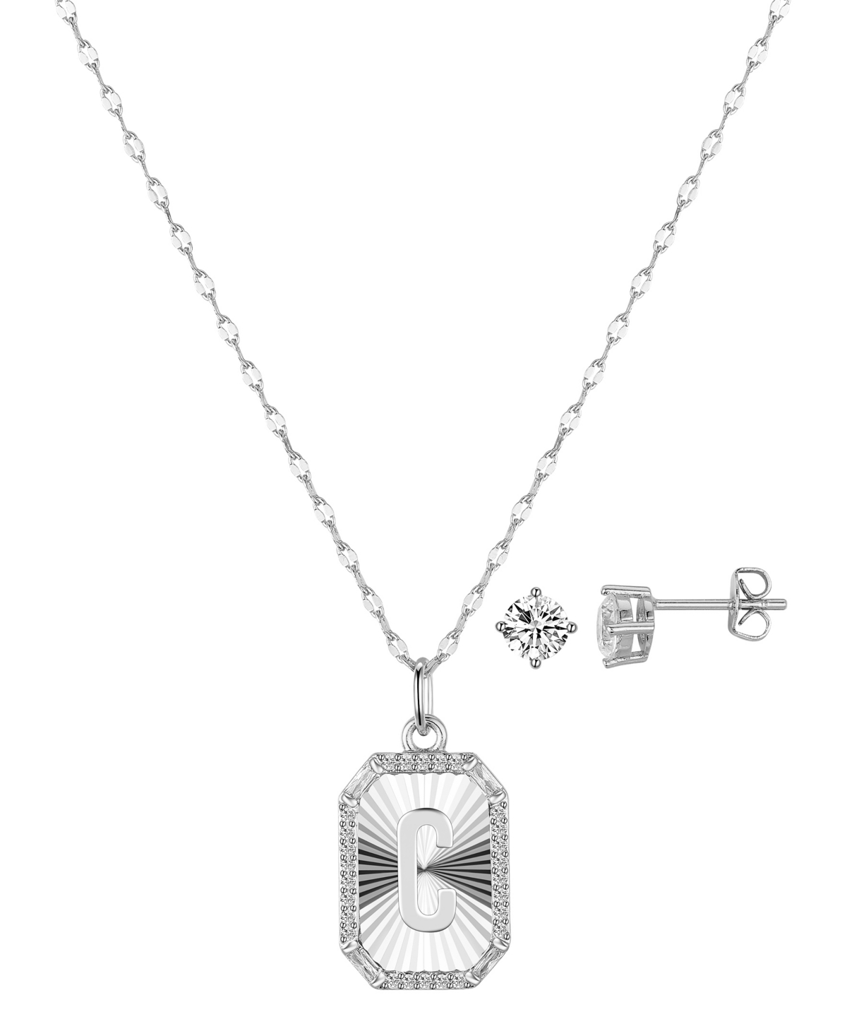 Unwritten Cubic Zirconia Initial Pendant Necklace And Stud Earring Set