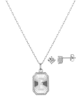 Unwritten Cubic Zirconia Initial Pendant Necklace and Stud Earring Set - Silver E 24$