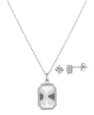 Unwritten Cubic Zirconia Initial Pendant Necklace and Stud Earring Set - Silver K 50$