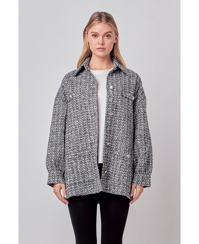 English Factory Women's Tweed Shirt Jacket - Macy's