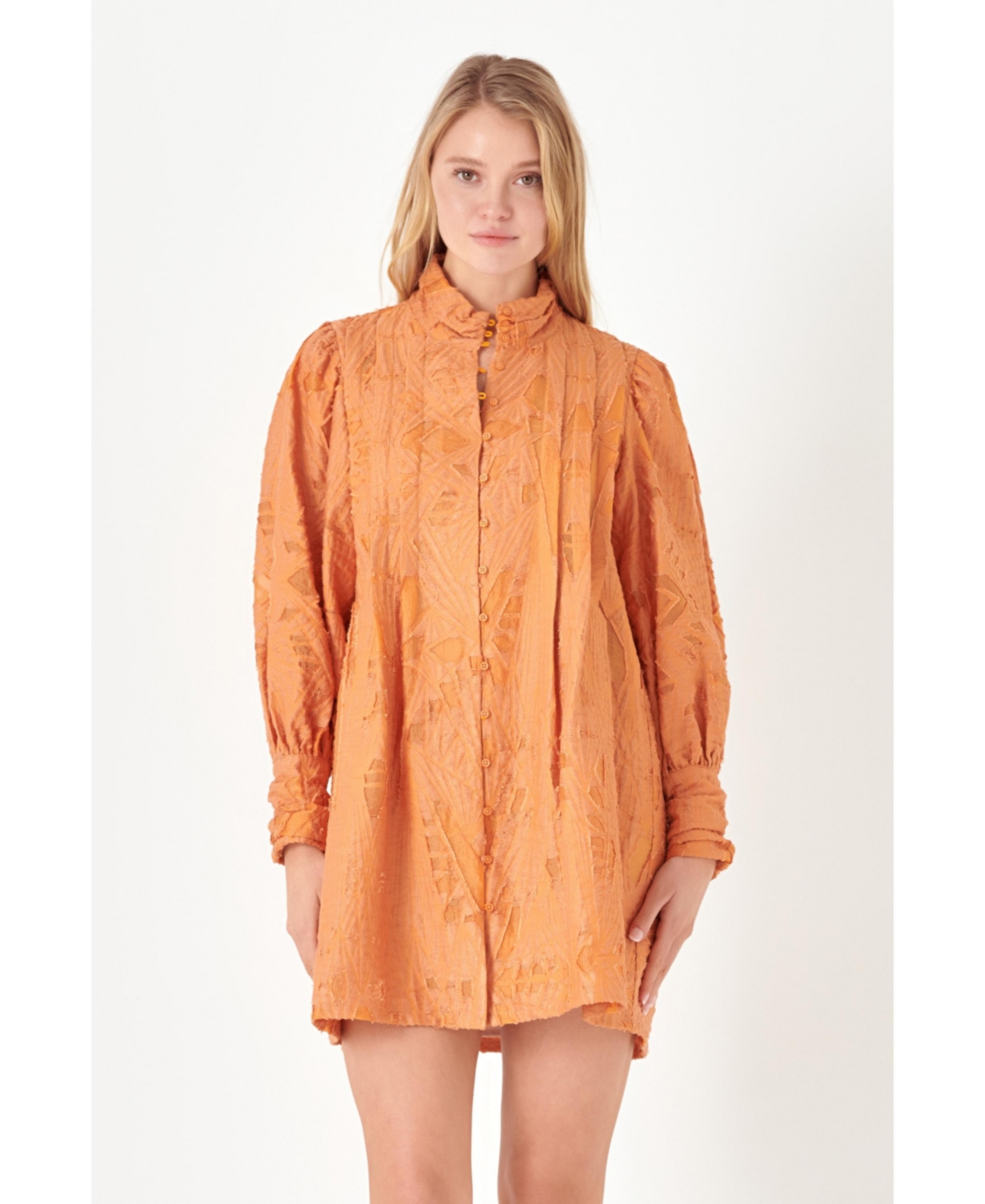 Women's Burnout Organza Mini Tie Dress - Orange