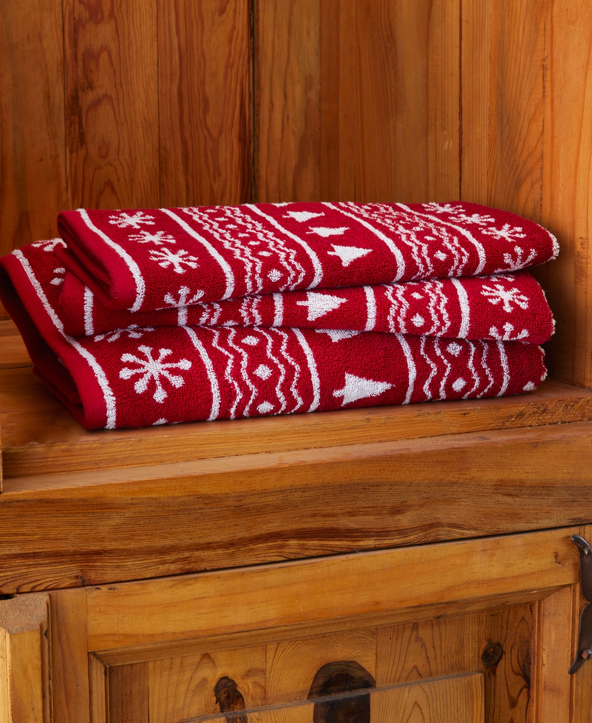 Skl Home Fair Isle Jacquard Cotton 2 Piece Hand Towel Set In Red
