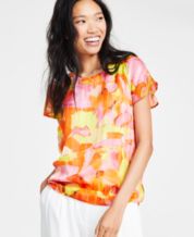 CeCe Women's Metallic Floral Print Ruffled Blouson Sleeve Top - Macy's