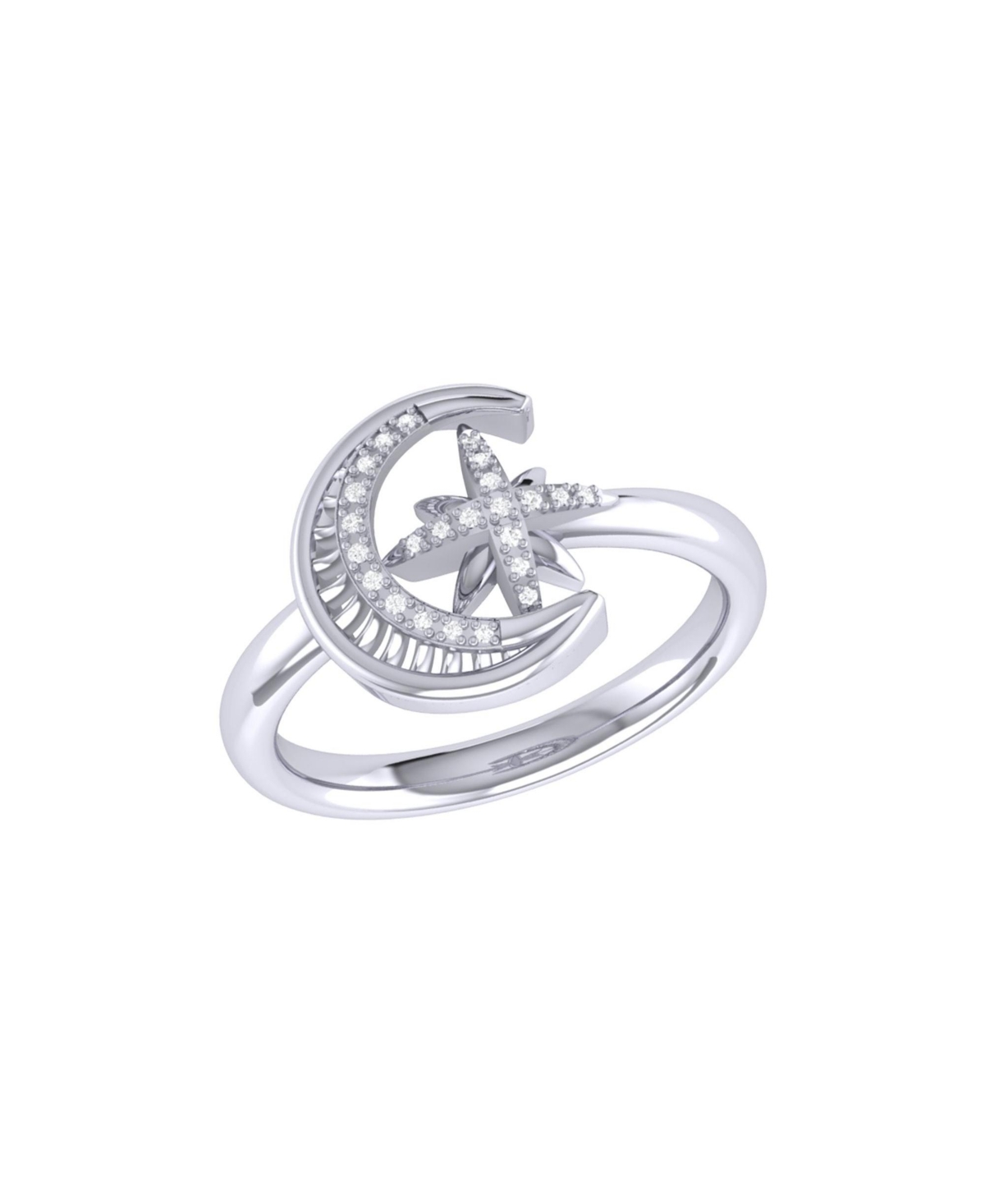 Luvmyjewelry Moon-cradled Star Diamond Ring In Sterling Silver In Grey