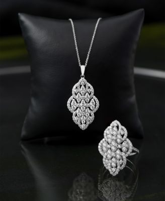 Diamond Filigree Cluster Ring Pendant Necklace Collection In 14k White Gold Created For Macys