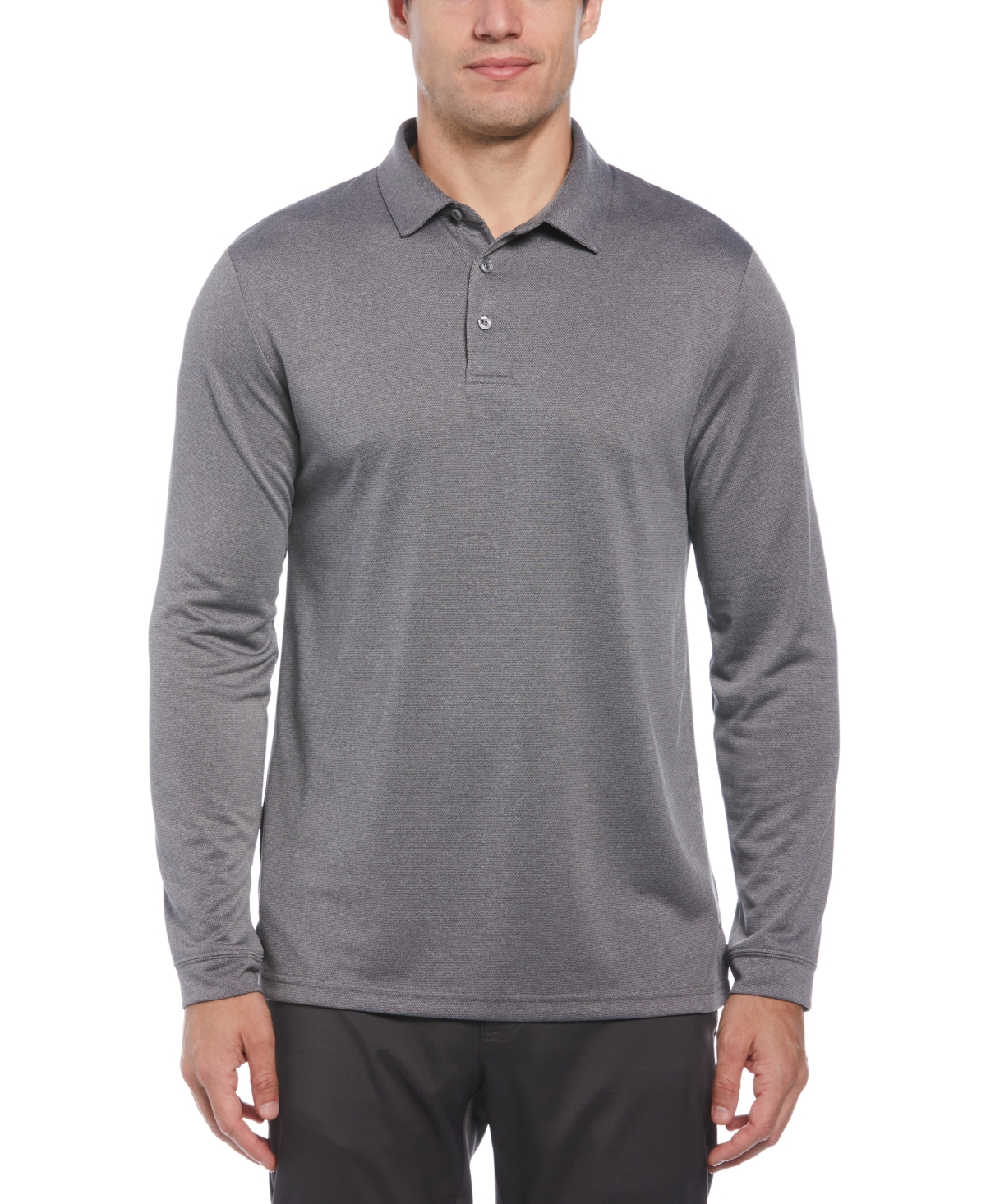 Pga Tour Men's Micro Birdseye Long Sleeve Golf Polo Shirt In Black Lava Heather