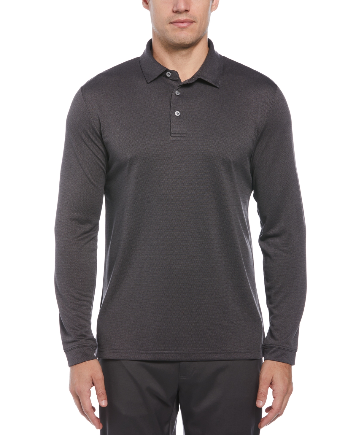 Pga Tour Men's Micro Birdseye Long Sleeve Golf Polo Shirt In Iron Caviar Heather