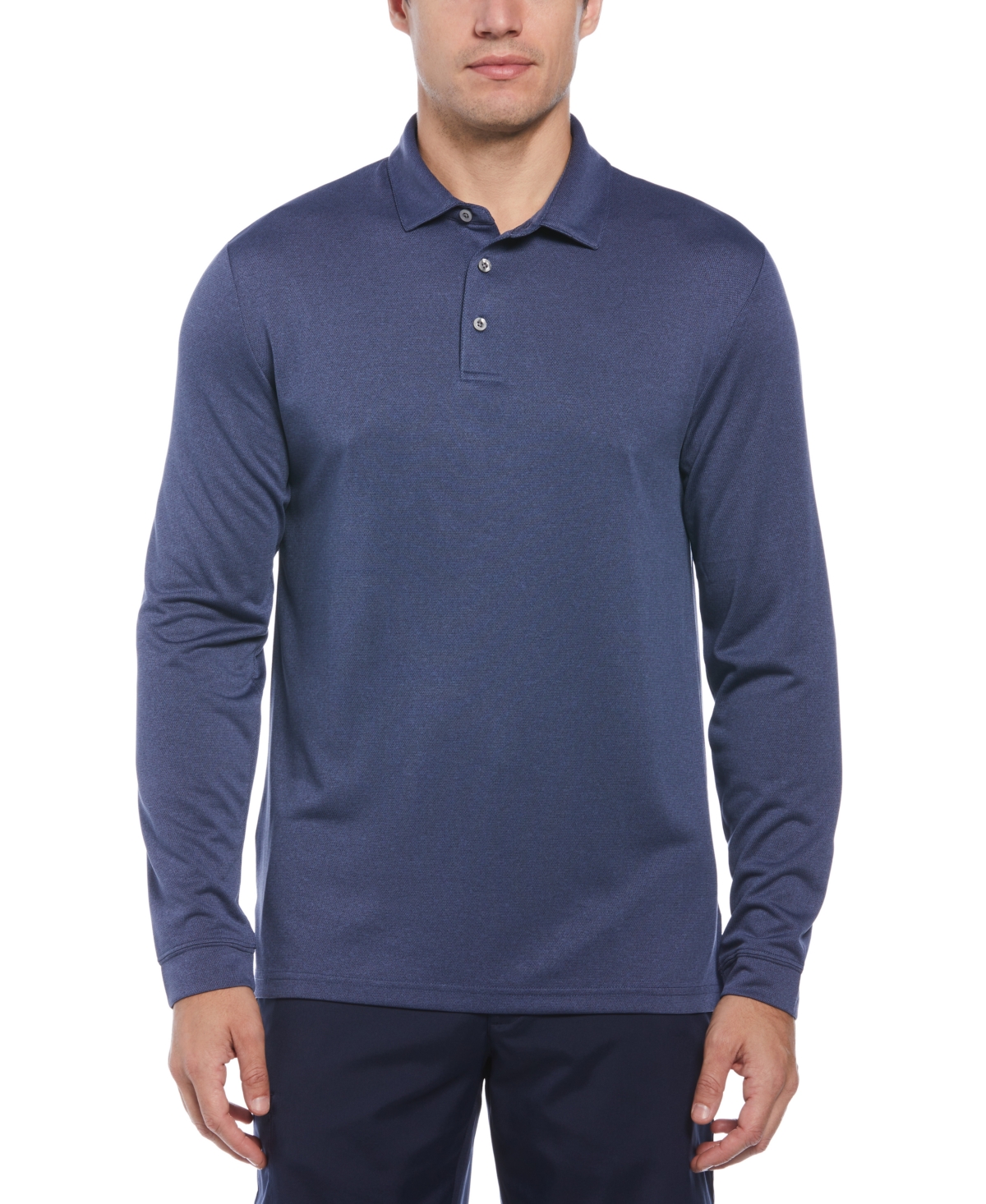 Men's Micro Birdseye Long Sleeve Golf Polo Shirt - Navy Indigo Heather