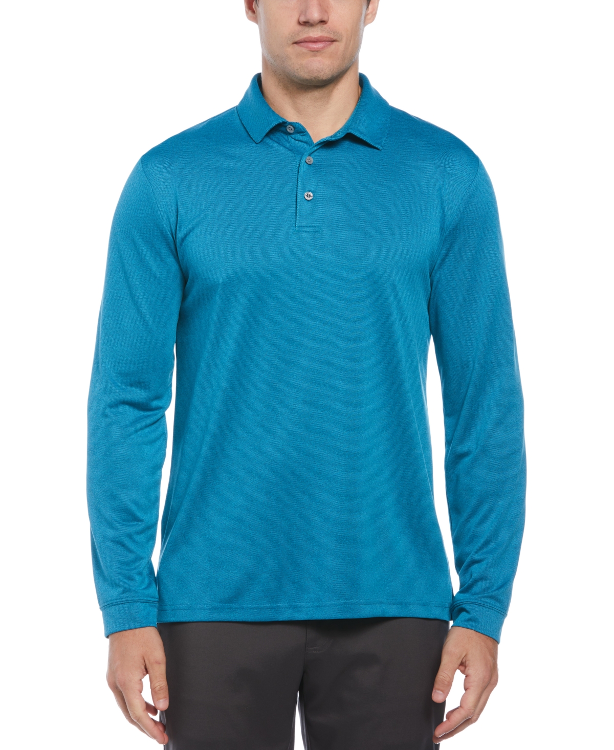 Pga Tour Men's Micro Birdseye Long Sleeve Golf Polo Shirt In Seaport Heather
