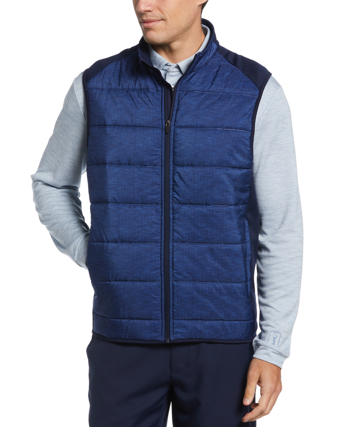Pga Tour Men's Ultrasonic Print Full Zip Golf Vest In Peacoat