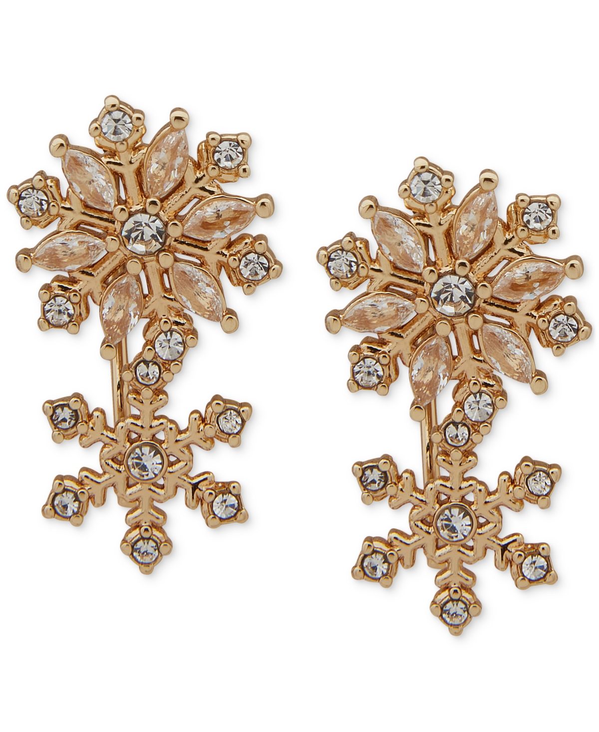 Gold-Tone Crystal Snowflake Crawler Earrings - White