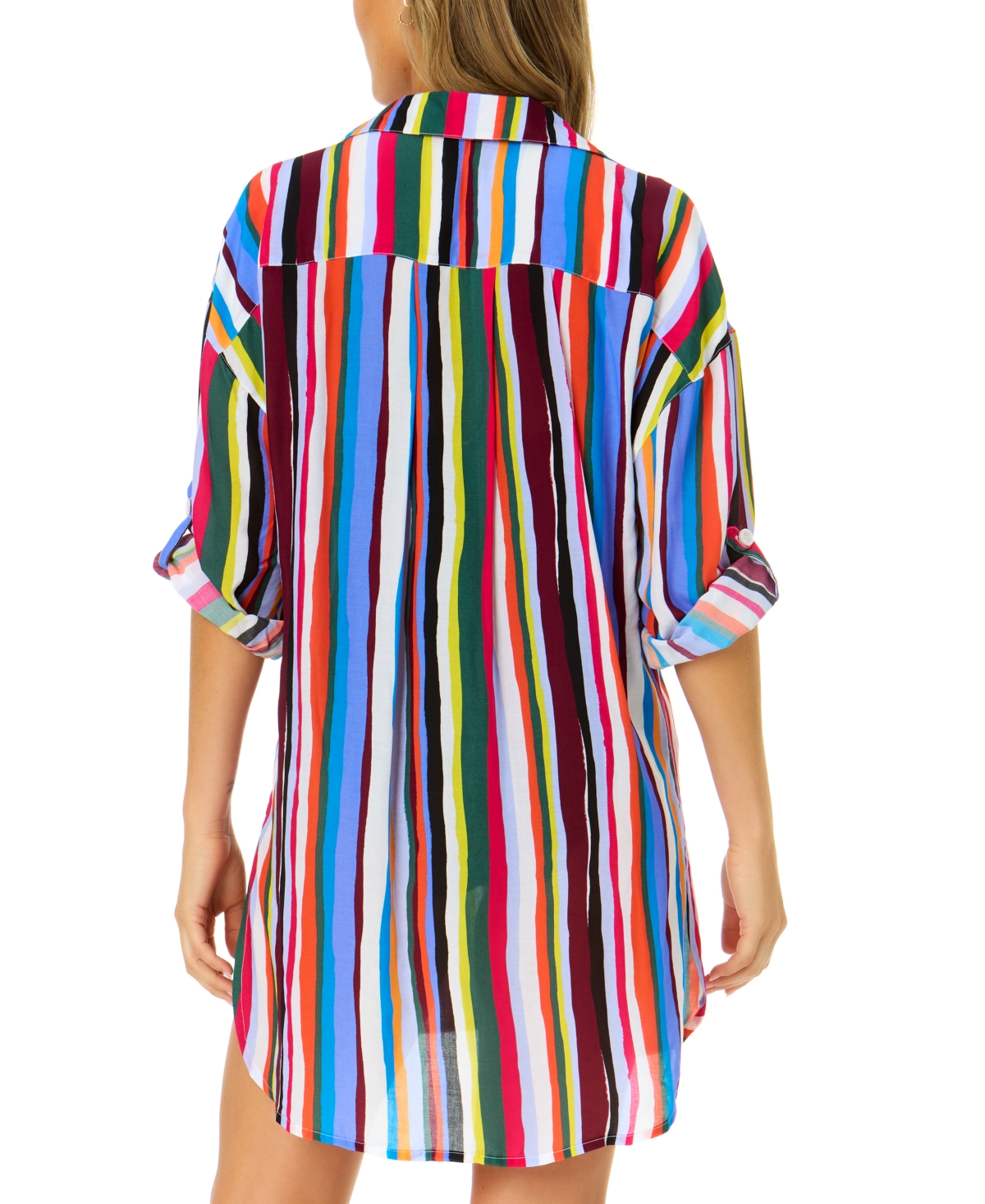 Shop Anne Cole Women's Striped Boyfriend Cover-up Shirt In Multi Color Stripe