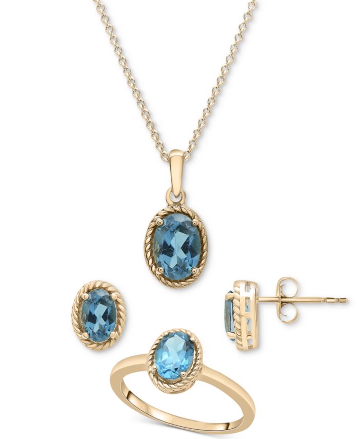 3-Pc. Set London Blue Topaz Pendant Necklace, Stud Earrings, & Matching