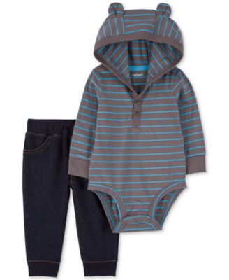 Carter's Baby Boys 2-Pc. Stripe Hooded Bodysuit & Pants Set - Macy's