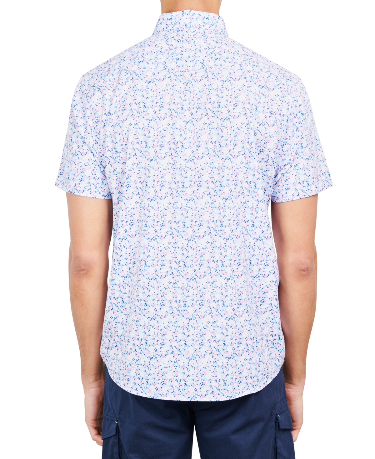 Society of Threads Men's Slim-Fit Performance Stretch Floral Print Short-Sleeve Button-Down Shirt