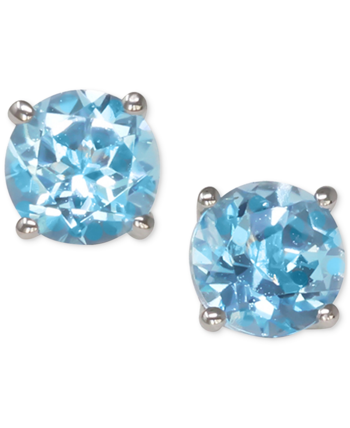 Round Solitaire Stud Earrings (5/8 ct. tw.) in 14k White Gold - Blue Topaz
