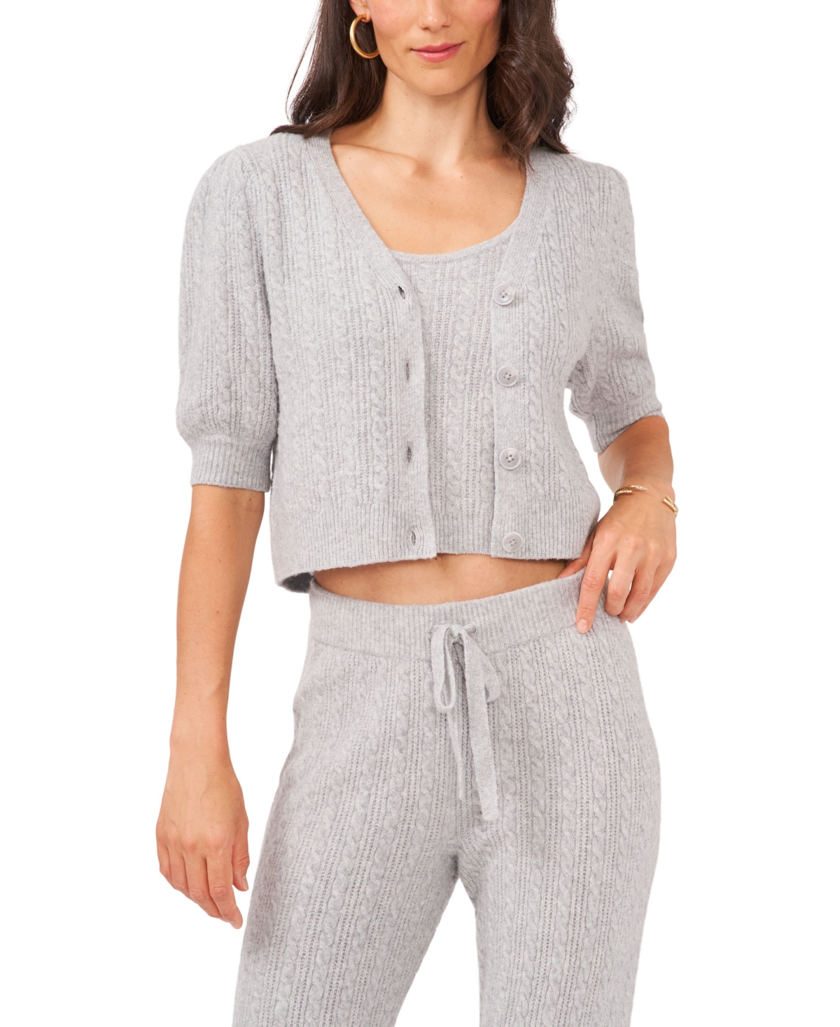 1.state Women's Button-front 3/4-sleeve Cardigan In Silver Heather