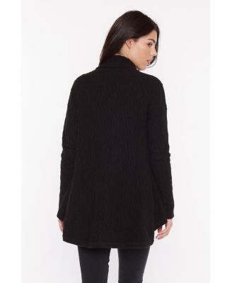 Women's 100% Pure Cashmere 4-ply Cable-knit Drape-front Open Cardigan Sweater