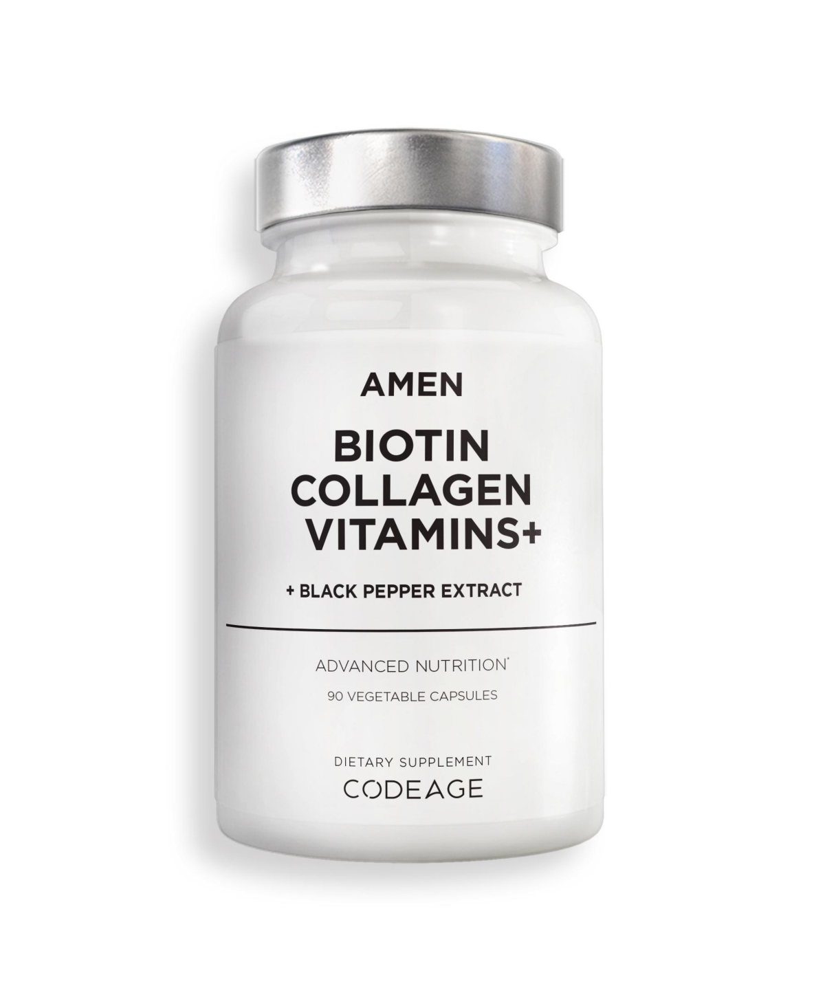 Biotin Collagen Peptides, Vitamins C & E, Folate, Keratin, Hyaluronic Acid, Hair & Skin, 90 ct - White