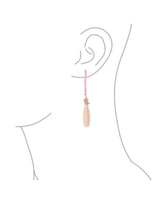 Boho Wire Wrap Cluster Bead Accent Linear Elongated Fish Hook Soft Light Pink Natural Tourmaline Long Teardrop Chandelier Dangle Earrings Gold Plated