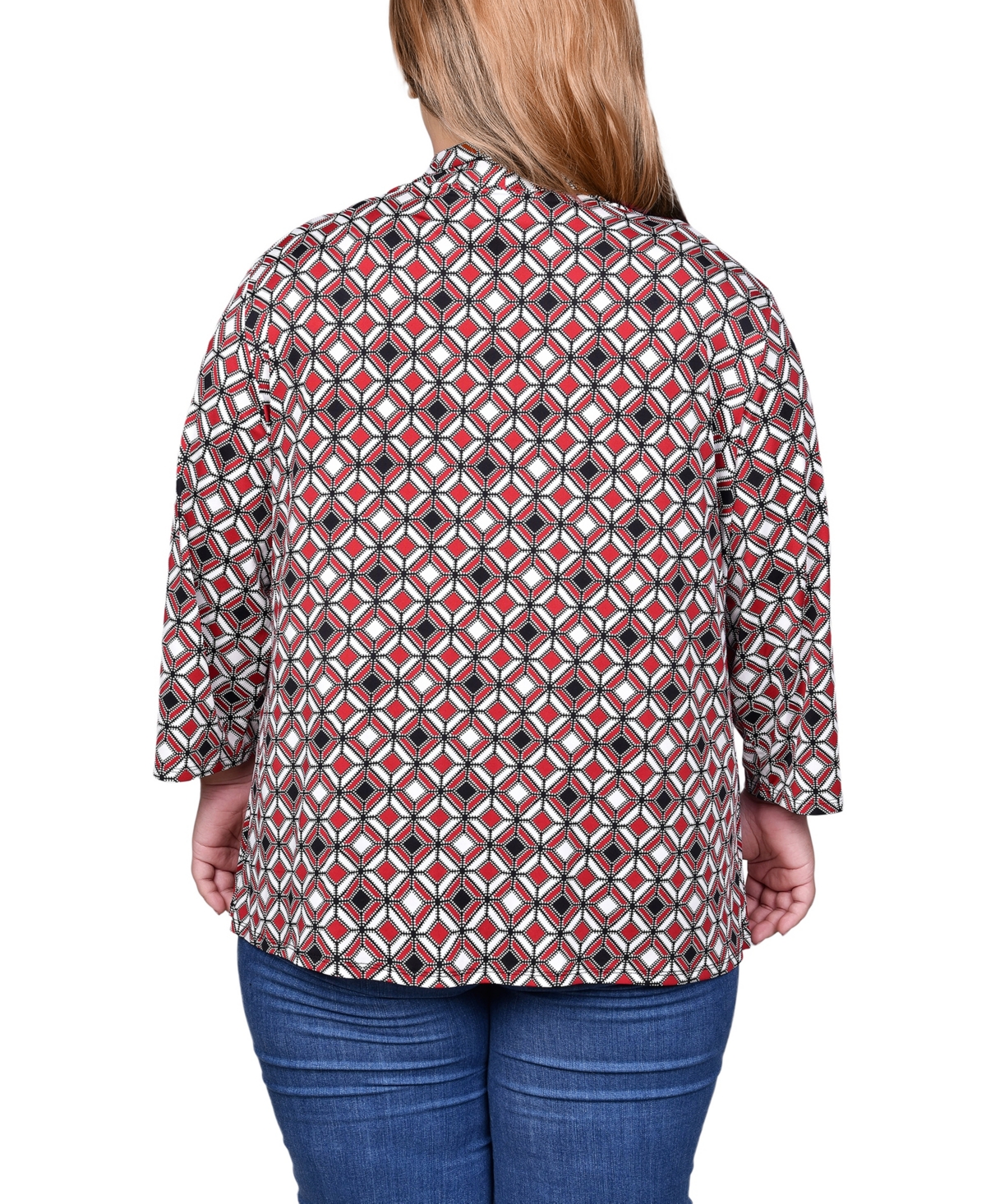 Ny Collection Plus Size Puff Print 3/4 Sleeve 2-Fer Top